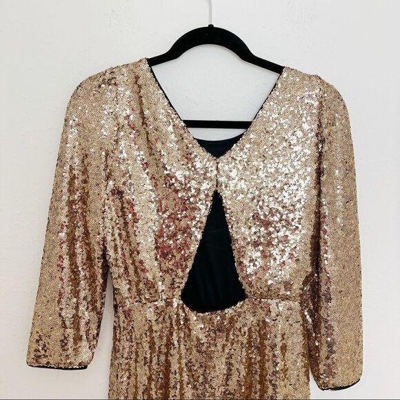 Lulu's Gold Sequin Long Sleeve Mini Dress - Picture 5 of 9